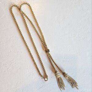 J. Crew? (unmarked) Classy Long “Lariat” Style Necklace, Gold tone, rhinestones